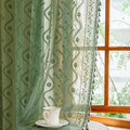 WAZZIO Boho Lace Curtains 2 Panels 63 Inches -Vintage Victorian Sheer Panel Drape French Country Floral Pattern & Tassel Light Filtering Privacy for Bedroom Dining Living Room,Dark Sage Green,W52x L63