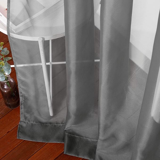 NICETOWN Sheer Curtains 120" Extra Long Voile Texture, Grommet Top Soft Voile Texture Window Draperies Lightweight & Airy Panels for Living Room/Bedroom, 108" Wide Total 2 Pieces, Dark Grey