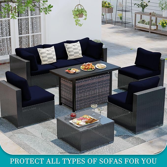 14Pcs Stretch Patio Cushion Covers,Outdoor Couch Covers Replacement,Outdoor Couch & Sofa Slipcovers,for Patio Furniture Cushion Covers,Washable Reusable Furniture Protector (Navy Blue,Cover Only)
