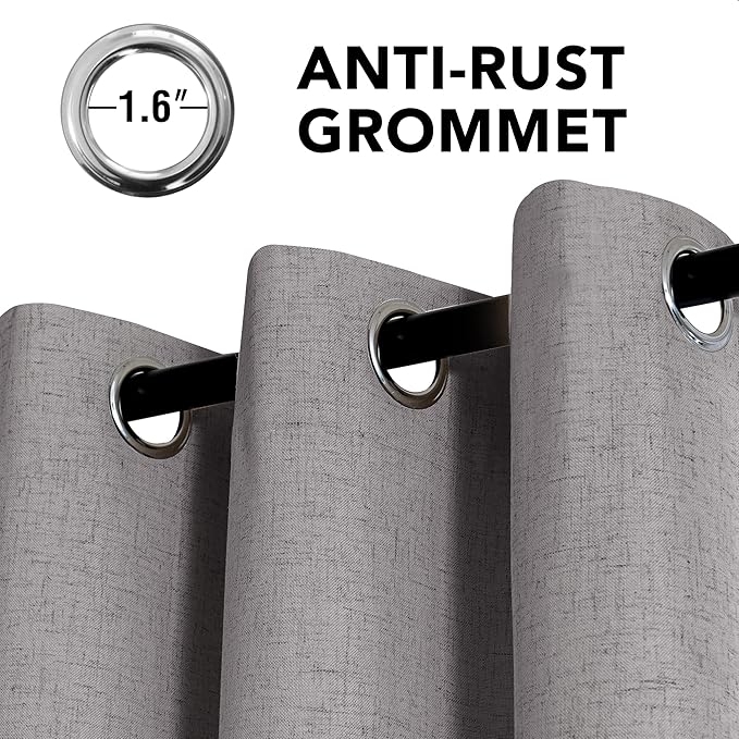 H.VERSAILTEX Linen Curtains 100% Blackout Curtains for Bedroom 45 inch Long Full Light Blocking Nature Linen Blended Window Curtains for Living Room Nickel Grommet (2 Panels, Heathered Dove)