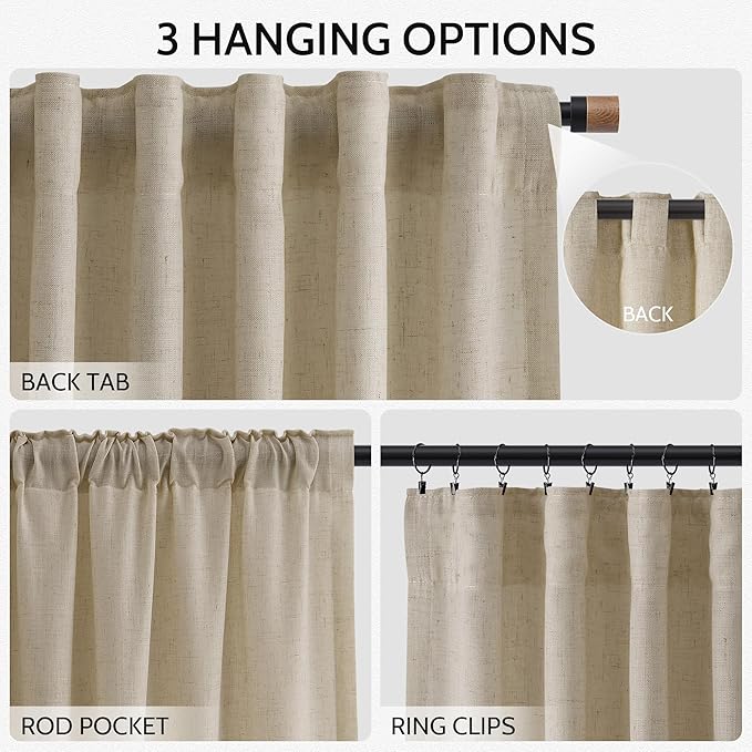 Eggshell Beige Linen Curtains for Living Room 94 Inches Long Light Filtering Semi Sheer Curtain Back Tab Rustic Farmhouse Decor Burlap Luxury Boho Drapes for Bedroom Dinner Room 52x94, 2 Panels
