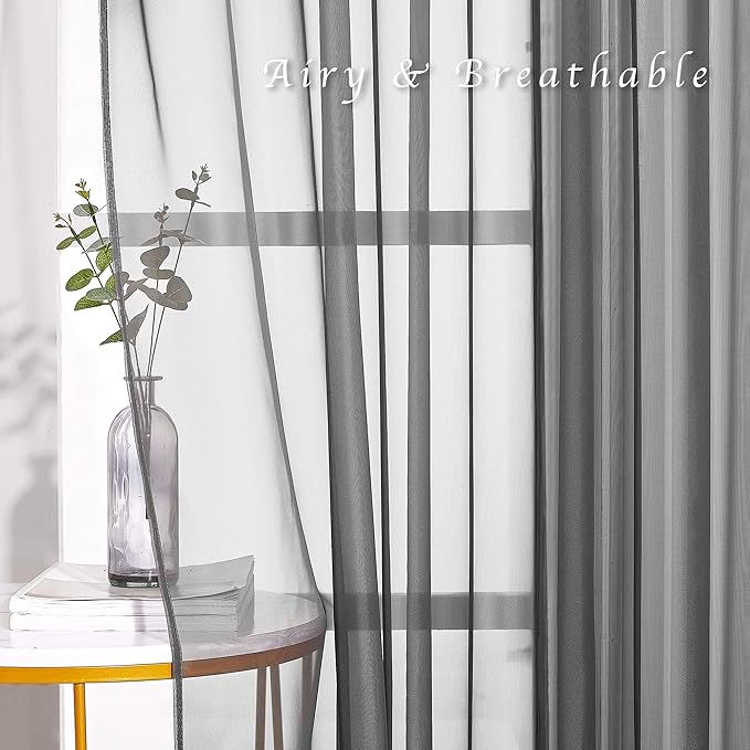 NICETOWN 45 Inch Sheer Curtains - Grommet Top Window Treatment Voile Panels for Bedroom & Kitchen & Loft (54" Wide, Dark Grey, Set of 2)