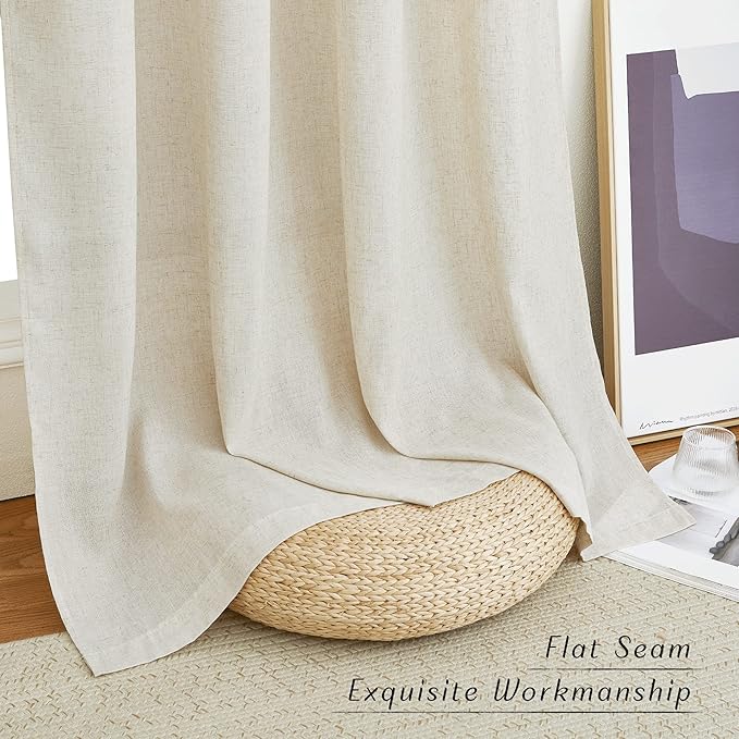 NICETOWN Linen Curtains for Windows 90 inch Long, Grommet Semi Sheer Vertical Drapes Privacy Added with Light Filtering for Doorway/Living Room, Natural, W42 x L90, 2 Pieces