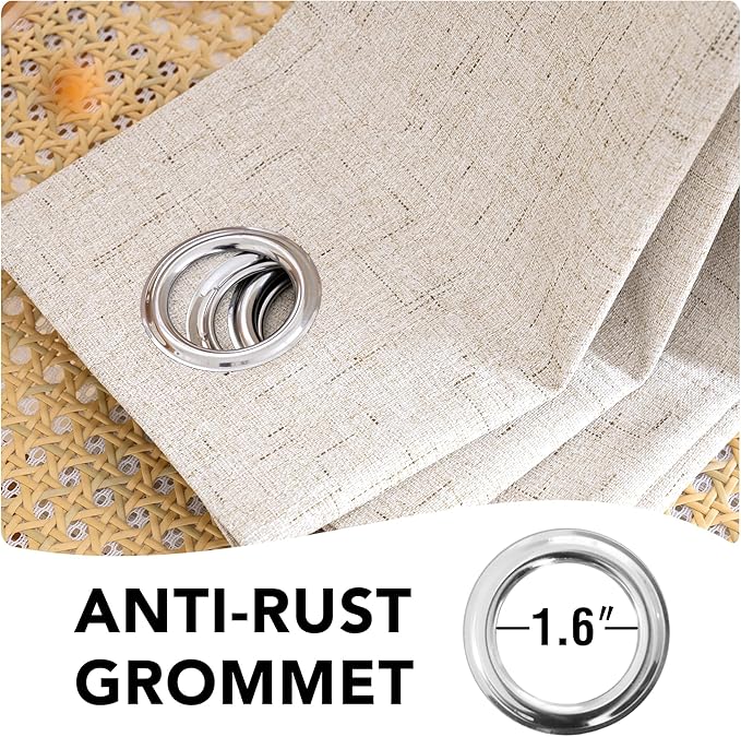 H.VERSAILTEX Linen Blackout Curtain Durable Thick Textured Linen Look 100% Blackout Patio Door Curtain Anti Rust Grommet Extra Wide Sliding Door Curtain Panel, W100 x L84 inch - Natural