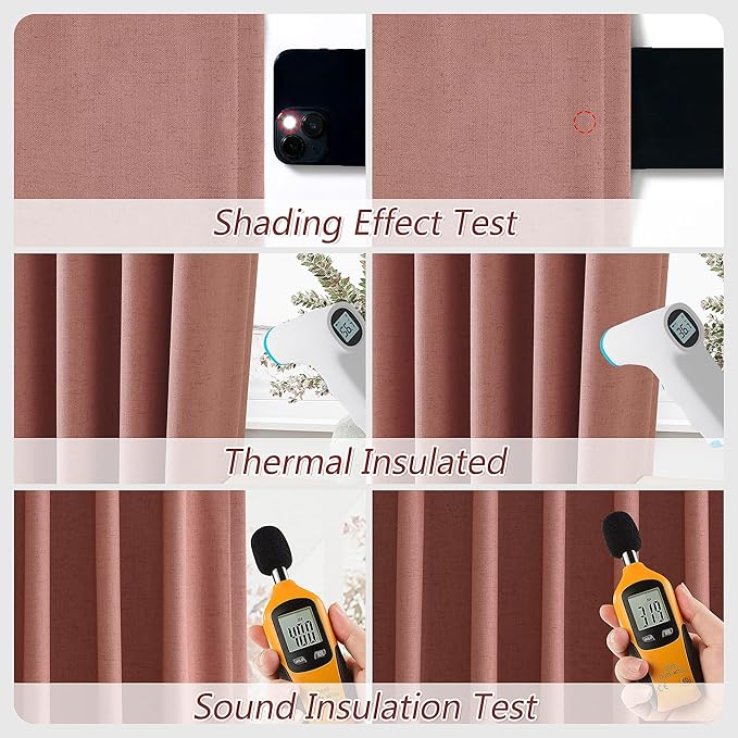 Guken 100% Blackout Curtains 100 Inch Length 2 Panels Set for Girls Bedroom Back Tab Thermal Insulated Black Out Linen Drapes Room Darkening Window Curtains 100 Inches Long,Dusty Rose