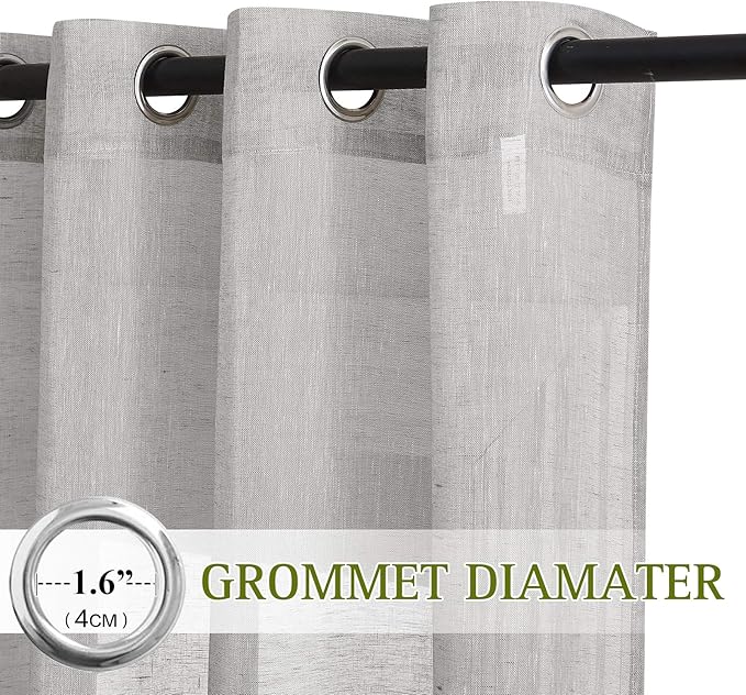 NICETOWN 90 inch Grey Curtains Linen Sheer Window Drapes, Grommet Decorative Keep Privacy Semi Sheer with Light Filtering for Kids Room/Boys Room, W52 x L90, 2 Panels