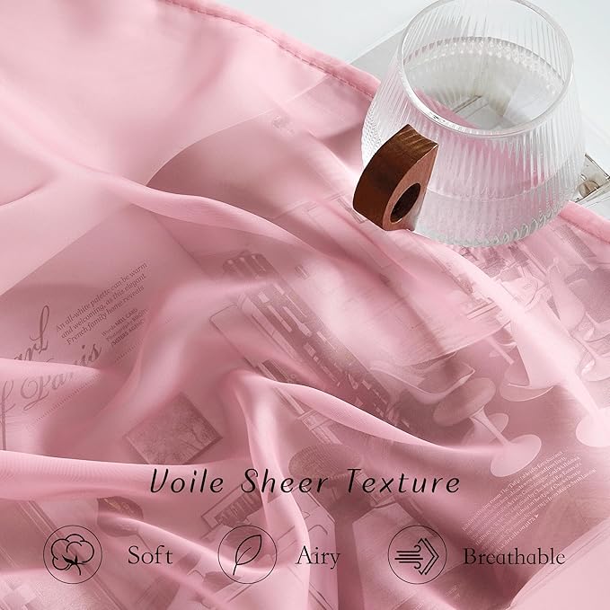 NICETOWN Pink Sheer Curtains for Living Room, Grommet Lightweight Gauzy Textured Sheer Panels Light Filtering Window Treatment for Girls Room, W54 x L108, 2 Panels