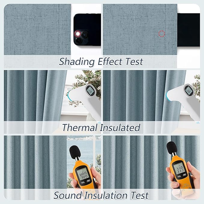 Guken 100% Blackout Linen Curtains 90 Inch Length 2 Panels Set for Living Room Bedroom Back Tab Thermal Insulated Black Out Drapes Room Darkening Farmhouse Style for Bedroom Window Curtains 52x90