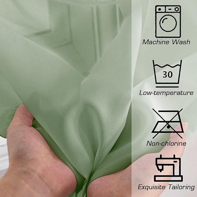 Simplebrand Sage Short Sheer Curtains 45 Inch Length for Small Windows, Rod Pocket 2 Panels Set Solid Voile Drapes Window Sheer Curtains for Bedroom Bathroom Kids Room Kitchen, 42x45 Inch, 2pcs, Sage