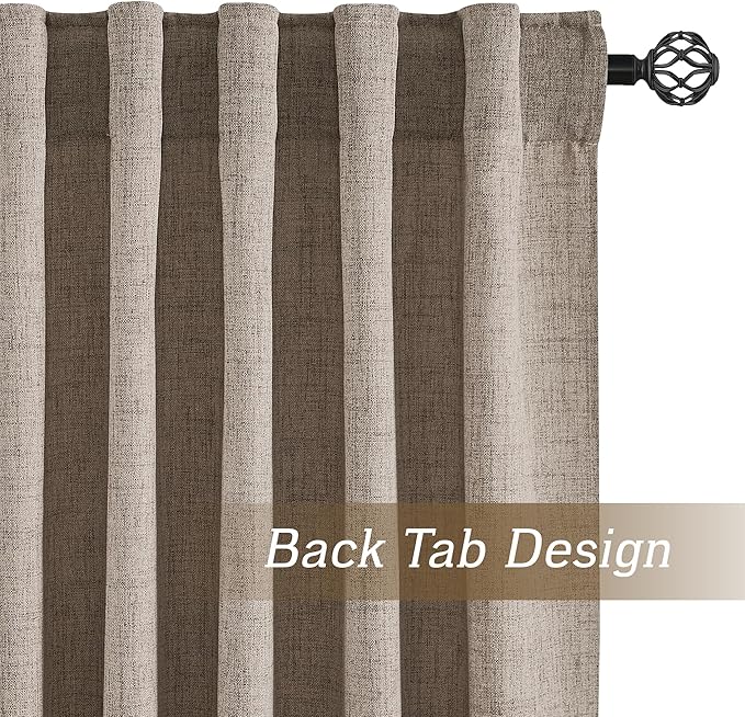 RYB HOME Linen Sheer Curtains and Drapes for Living Room and Dining Room 90 inches Length, Breathable Back Tab/Rod Pocket Semi Sheer Curtains, Oatmeal, W 52 x L 90 inches, 2 Panels Set