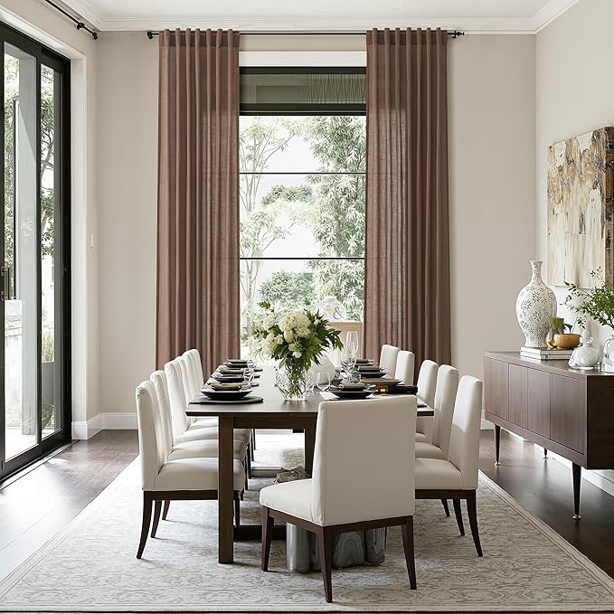 Caramel Brown Linen Curtains for Living Room Extra Long 126 Inches Long Back Tab Light Filtering Semi Sheer Curtain Vintage Rustic Decor Floor to Ceiling High Window for Bedroom 52x126, 2 Panels