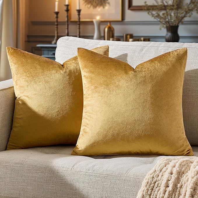 GIGIZAZA Golden Throw Pillow Covers 20x20 Decorative Velvet Cushion Covers Pack of 2 Pillowcase for Sofa