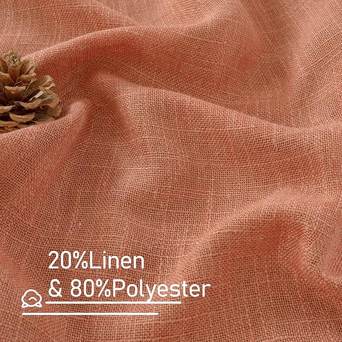 LAMIT Short Window Linen Curtains 36 Inch Length 2 Panels, Terracotta Light Filtering Panels Back Tab and Rod Pocket Neutral Drapes for Bathroom/Loft Room, 34 x 36 Inch