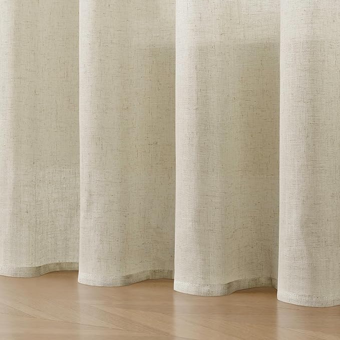 Joydeco Linen Curtains 96 Inch Length 2 Panel Sets, Light Filtering Curtains for Bedroom 52 Inch Wide Living Room Drapes with Back Tabs & Rod Pockets (W52 x L96 Inch, Beige)
