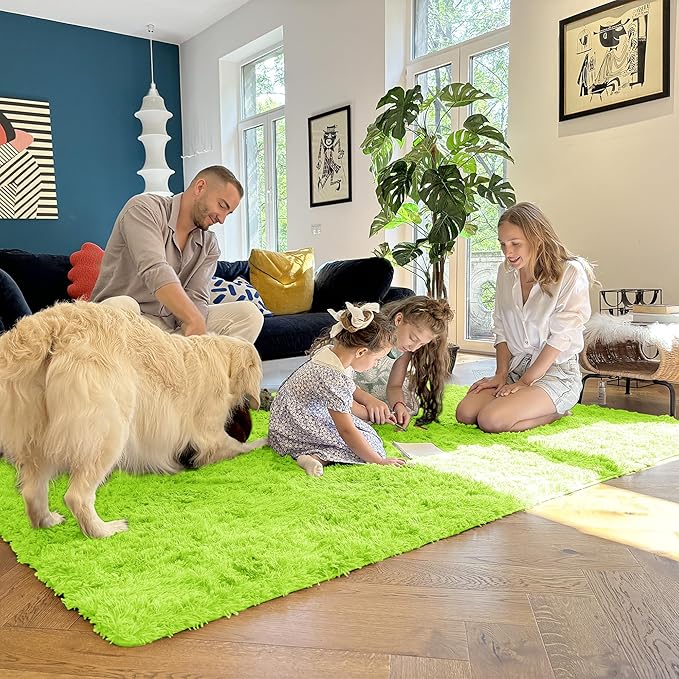 OLANLY 2x8 Machine Washable Runner Rugs for Hallway, Soft Fluffy Shaggy Bedside Rugs for Bedroom, Living Room, Indoor Floor Carpet for Kids Girls and Boys, Home Decor Aesthetic, Lime Green
