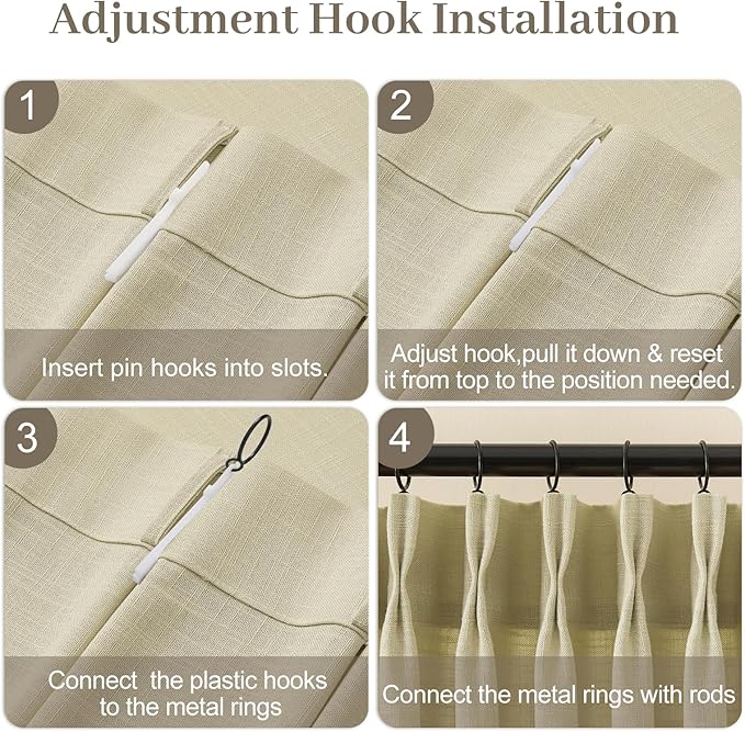 IVAPUPU 96 Inch Linen Curtains 2 Panel Set for Living Room, Pinch Pleated Semi Sheer Curtain Rustic Textured Light Filtering Memory Trained Drapes with Hook for Bedroom Office, Grey Beige, W40xL96