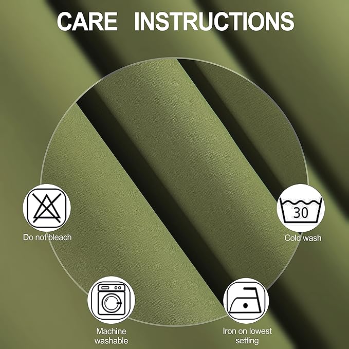 LEMOMO Olive Green Thermal Blackout Curtains/52 x 108 Inch/Set of 2 Panels Room Darkening Curtains for Bedroom