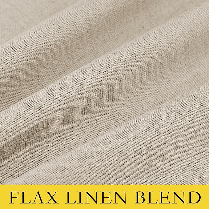 NICETOWN 100% Blackout Cream Linen Curtains 95 inches Length for Dining Room, 2 Panels Set, 52" Wide, Farmhouse Style Room Cooling Window Draperies with Thermal Insulated Liners