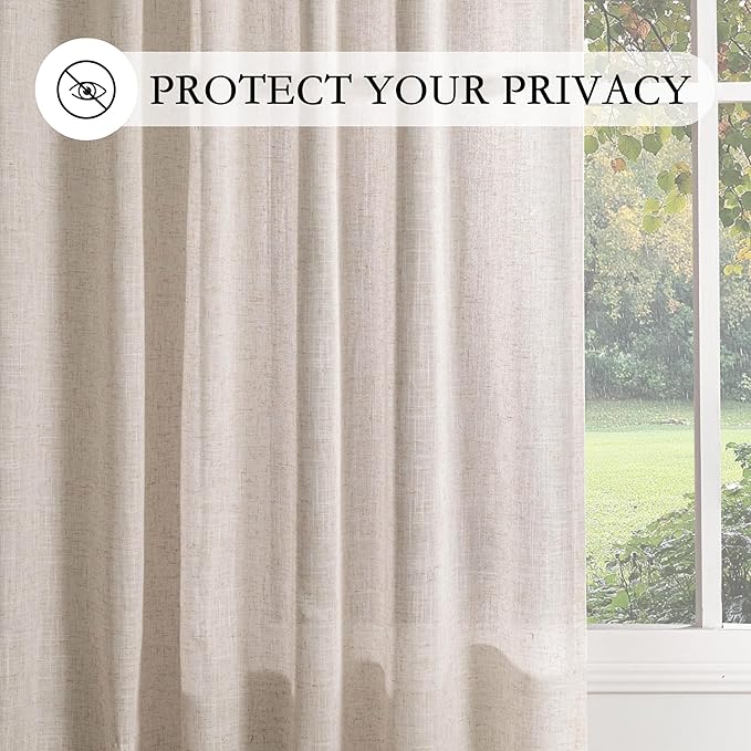 MYSKY HOME Natural Linen Living Room Curtains, Extra Long Semi Sheers Light Filtering Back Tab Privacy Drapes for Patio Pergola Gazebo Soft Nice Vertical Elegant Style, 50 x 120 Inch, 2 Panels