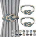 NICEEC 2 Pack Mini Magnetic Curtain Tiebacks Nordic Simple Style Drape Tie Backs Elegant Hand Weave Rope Knot Decorative Curtain Holdbacks for Home & Office Thin Window Drapery (Teal & Beige)
