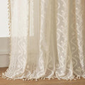 WAZZIO Boho Lace Curtains 2 Panels 84 Inches Long-Cute Vintage Victorian Sheer Panels with French Country Flower Pattern & Tassel Light Filtering Privacy for Bedroom Dining Living Room,Beige