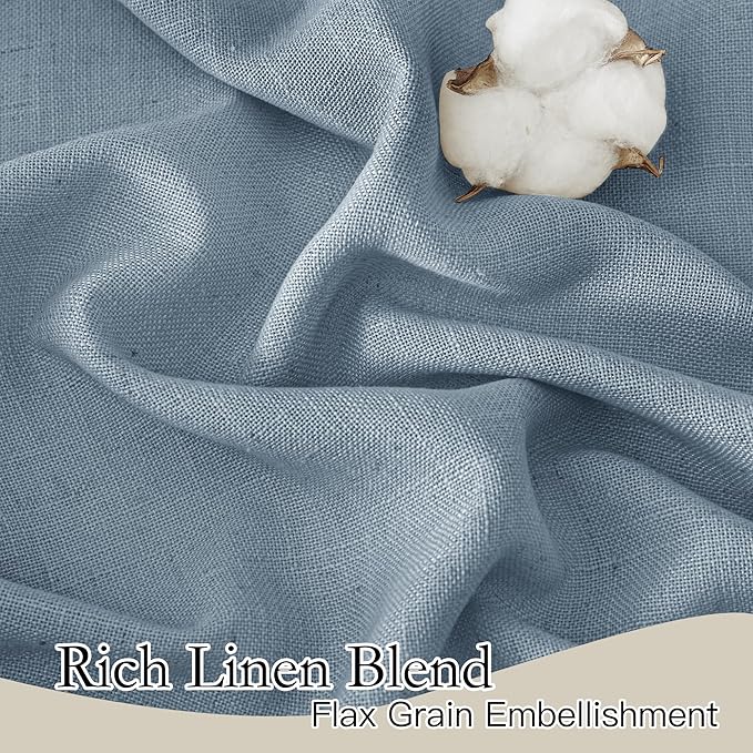 RYB HOME Blue Linen Sheer Curtains for Living Room Kids Room, Semi Transparent Elegant Flax Linen Texture Breathable Durability Decor 72 inch Length, W 52 x L 72 inches, Dusty Blue, 2 Panels