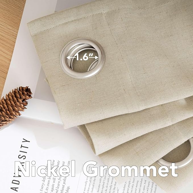 H.VERSAILTEX Living Room Linen Curtains - Semi Sheer, Nickel Grommet, Energy Saving, Light Filtering Window Treatments - 2 Panels, 52 x 96 Inch