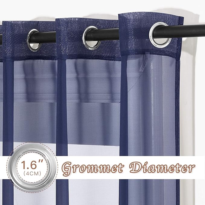 NICETOWN Dark Blue Sheer Curtains for Bedroom, Grommet Light Filtering Soft & Airy Elegant Window Treatment Lightweight for Living Room/Farmhouse, W54 x L90, 2 Panels
