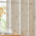 jinchan Floral Linen Curtains for Living Room 96 Inch Length Taupe Flower Curtain Rod Pocket Back Tab Farmhouse Curtains with Printed Floral Bedroom Window Curtain Set, 2 Panels Taupe