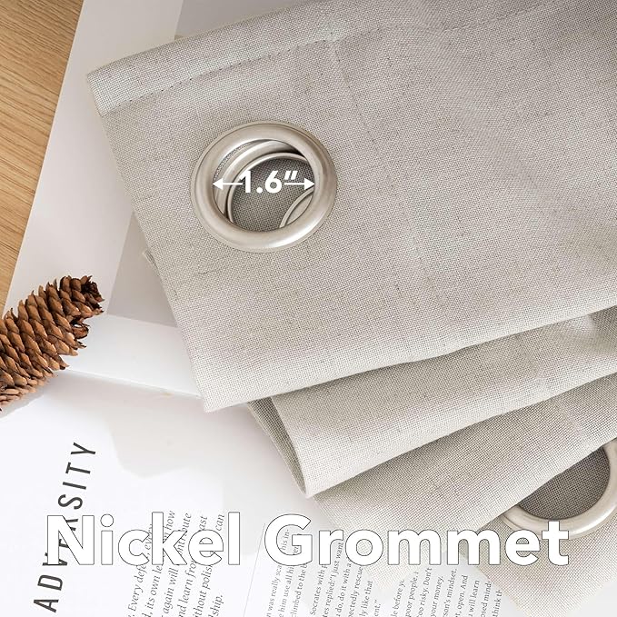 H.VERSAILTEX Living Room Linen Curtains - Semi Sheer, Nickel Grommet, Energy Saving, Light Filtering Window Treatments - Pale Oak, 2 Panels, 52 x 63 Inch