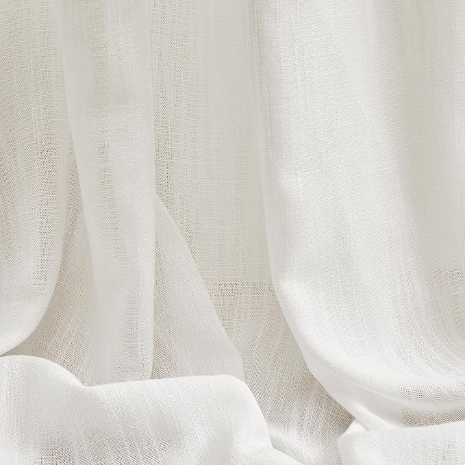 MYSKY HOME Extra Long Curtains for Living Room, Soft Cotton Fabric Boho Window Curtain Drapes Light Filtering Semi Sheer Backdrop Panels, Beige White, 50 x 102 Inches, 2 Pieces