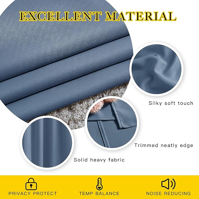 NICETOWN Stone Blue Curtain Panels - Home Decoration Thermal Insulated Solid Grommet Blackout Curtains/Drapes for Hall/Sliding Door (80" Wide by 108" Long, Stone Blue, Set of 2)