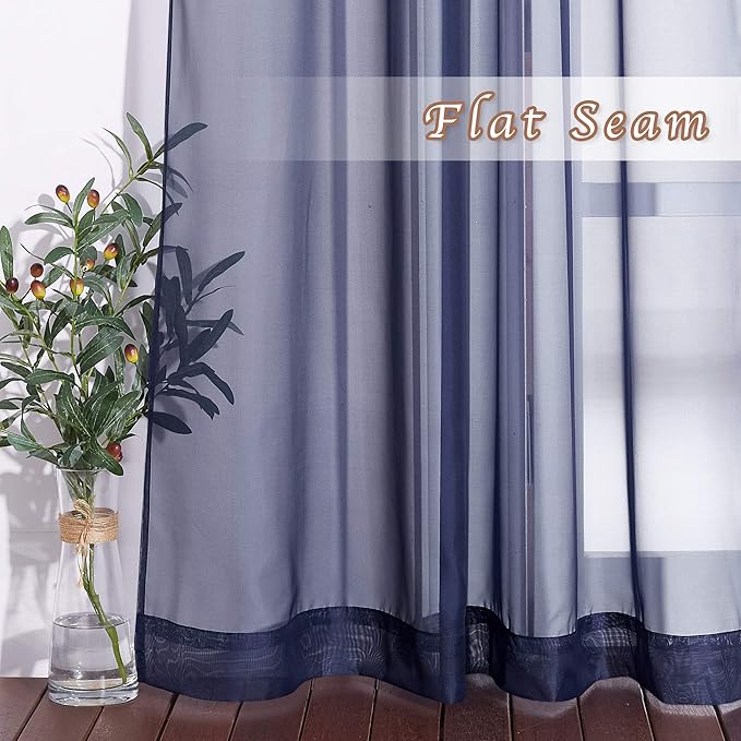 NICETOWN Dark Blue Sheer Curtains for Bedroom, Grommet Light Filtering Soft & Airy Elegant Window Treatment Lightweight for Living Room/Farmhouse, W54 x L90, 2 Panels