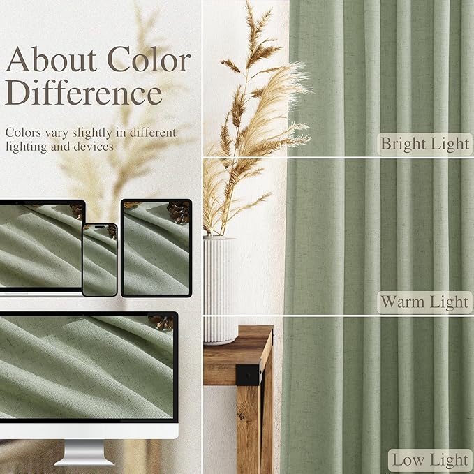 Light Sage Linen Curtains 108 Inches Long for Living Room 2 Panels Set Extra Long Back Tab Curtain Semi Sheer Light Filtering Sage Green Drapes Floor to Ceiling Drapes for Large Windows 52x108
