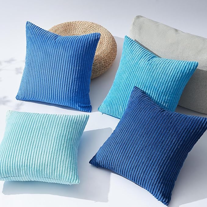 Topfinel Decorative Throw Pillow Covers Cushion Cases, Set of 4 Soft Velvet Modern Double-Sided Designs, Mix and Match for Home Decor, Pillow Inserts Not Included (22x22 inch, Blue)