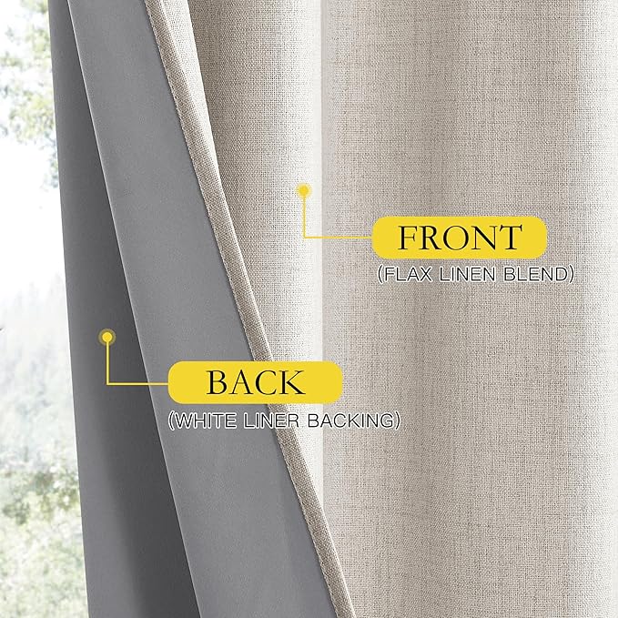 NICETOWN Brich Vintage Open Linen Weave Flax Thermal Curtains, 100% Blackout Curtains 63" Long for Dining Room, Soundproof Window Treatment Drapes for Hall Room, 52" Wide Per Panel, Set of 2