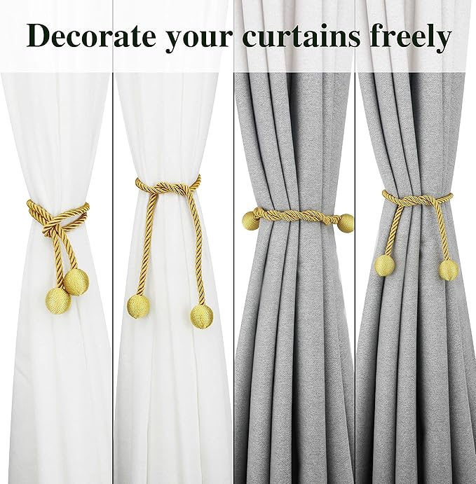 Curtain Tiebacks Outdoor Elegant Decorative Tie Backs Modern Rope Tiebacks for Drapes Window Curtain Holdbacks for Draperies (Gold, 2)