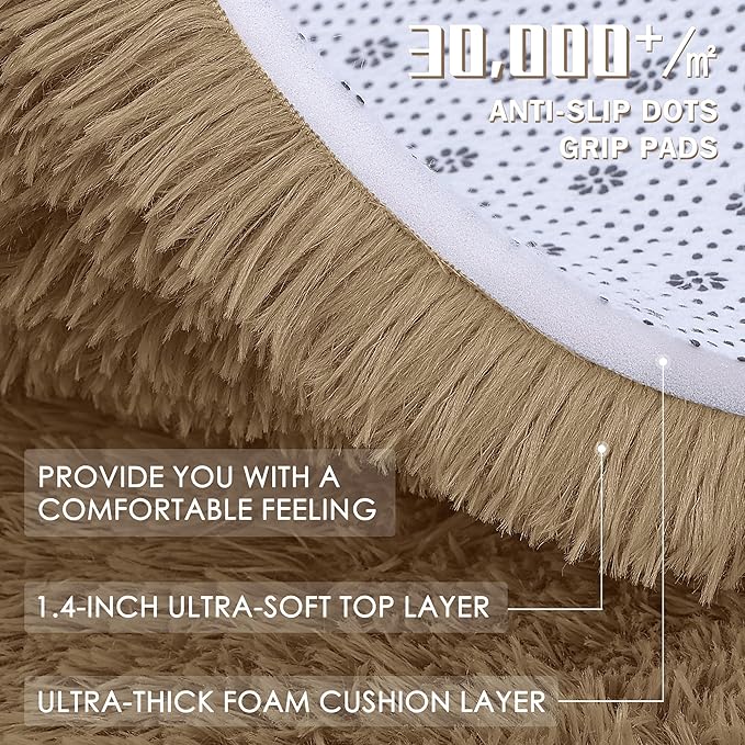 OLANLY 3x5 Machine Washable Small Bedside Rug, Soft Fluffy Shaggy Rugs for Living Room, Bedroom, Indoor Floor Carpet for Kids Girls and Boys, Preppy Dorms, Nursery, Home Decor Aesthetic, Taupe