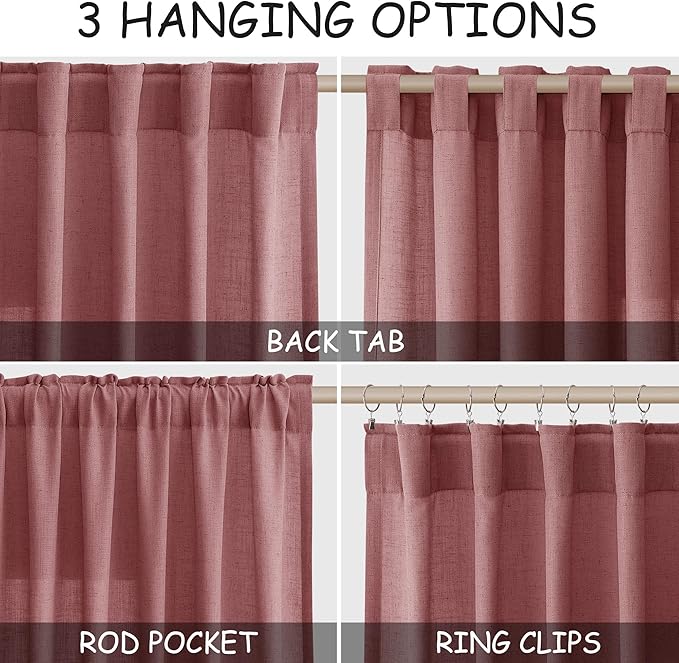 Canyon Rose Linen Curtains 84 Inch Length 2 Panels Set for Living Room Rod Pocket Back Tab Light Filtering Window Drapes for Bedroom Dining Room Protect Privacy Country Farmhouse Decor 52x84