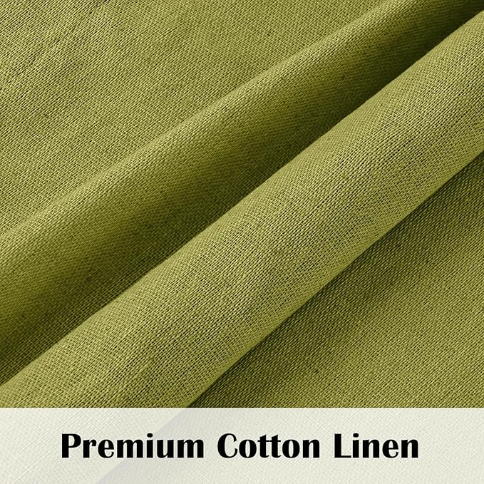 FRAMICS Farmhosue Kitchen Curtains 36 Inch Length, Rustic Cotton Linen Tier Curtains, Boho Button Short Curtain for Windows, Rod Pocket Small Window Curtain, Fresh Green and White, 26x36