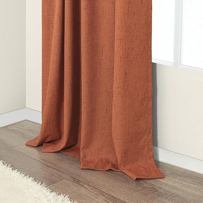Pitalk Terracotta Blackout Curtains for Nursery 63 Inch Length 2 Panel Autumn Fall Decoration Linen Boho Western Curtain for Bedroom Window Room Darkening Rust Curtains for Living Room Dining MCM