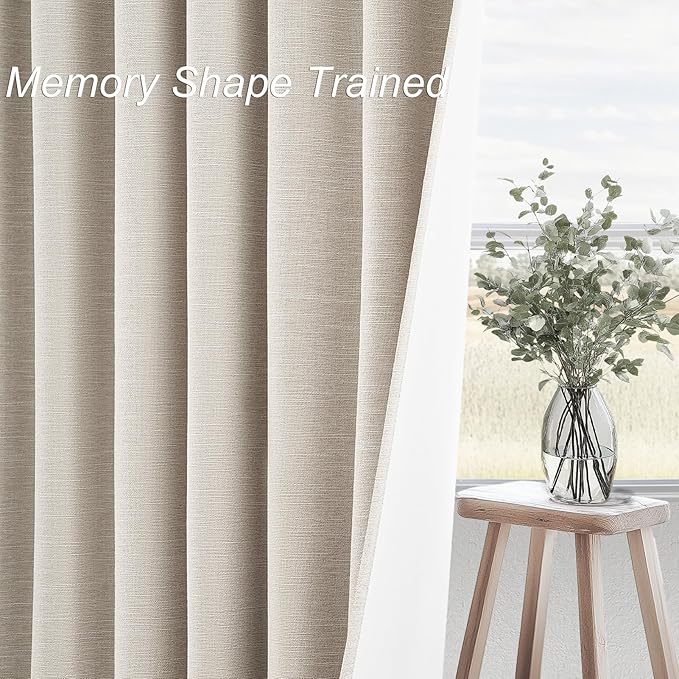 Topfinel Oatmeal Linen Blackout Curtains 96 Inches Long 8 FT Tall 2 Panels, Modern Decorative Sound/Draft/Cold/Warm Blocking Heavy Thermal Rustic Country Curtains for Living Room 52x96 2 pcs