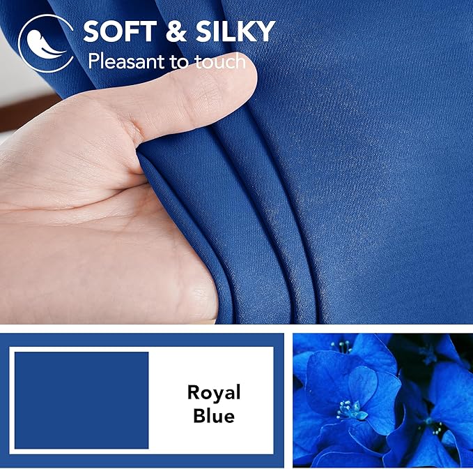 Deconovo Solid Rod Pocket Curtains Room Darkening Curtains Blackout Thermal Insulated Curtains for Patio Door 52Wx95L Inch Royal Blue Set of 2