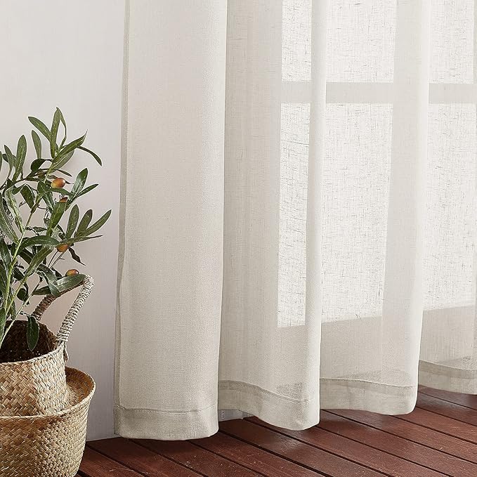 NICETOWN polyester Curtains for Windows 96 inch Length, Grommet Semi Sheer Vertical Drapes Privacy with Light Filtering for Bedroom/Living Room, Natural, W52 x L96, 2 Pieces