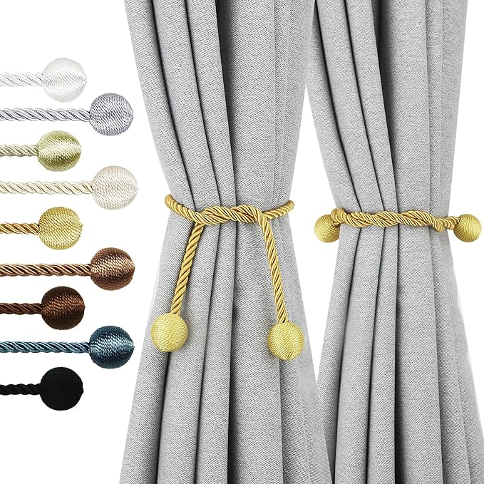 Curtain Tiebacks Outdoor Elegant Decorative Tie Backs Modern Rope Tiebacks for Drapes Window Curtain Holdbacks for Draperies (Gold, 2)