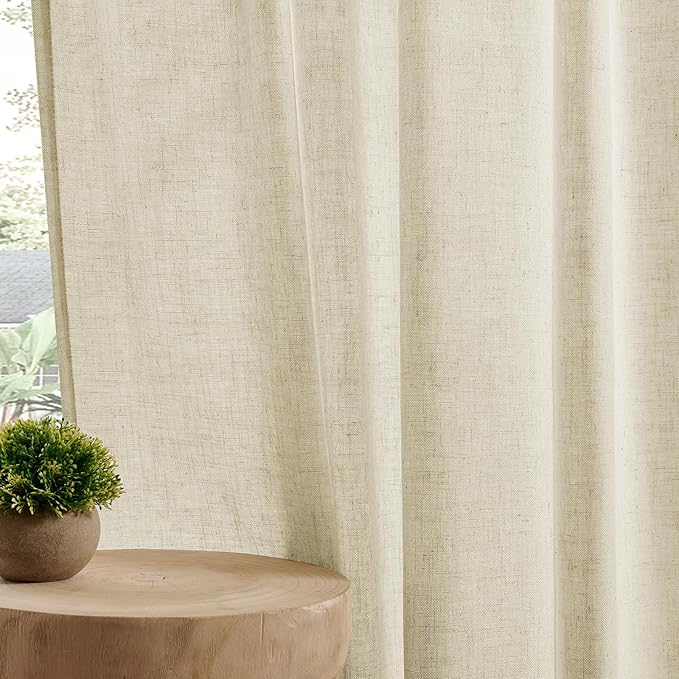 Joydeco Linen Curtains 72 Inch Length 2 Panel Sets,Light Filtering Curtains for Bedroom 52 Inch Wide Living Room Drapes with Back Tabs & Rod Pockets (W52 x L72 Inch, Linen)