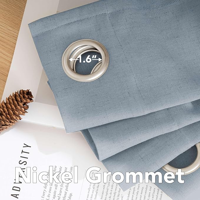 H.VERSAILTEX Linen Curtains Home Decorative Nickel Grommet Curtains Privacy Added Energy Saving Light Filtering Window Treatments Draperies for Bedroom, Stone Blue, 2 Panels, 52 x 96 - Inch