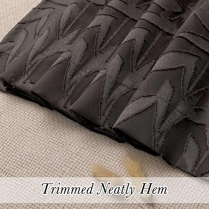 Lecloud Leia 2 Panels Sheer Chocolate Brown Curtain 54 Inch Length, Light Reducing Jacquard Textured Leaf Voile Bedroom Curtain, Gauzy Clip Short Drapes with Dual Rod Pocket, 38x54 Inches