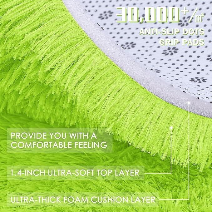 OLANLY 2x8 Machine Washable Runner Rugs for Hallway, Soft Fluffy Shaggy Bedside Rugs for Bedroom, Living Room, Indoor Floor Carpet for Kids Girls and Boys, Home Decor Aesthetic, Lime Green