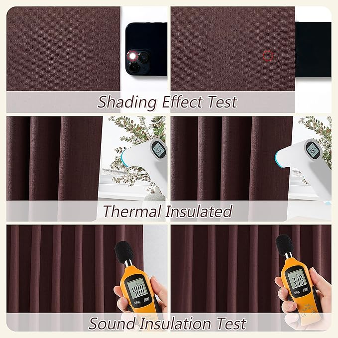 Guken 100% Blackout Curtains 90 Inch Length 2 Panels Set for Living Room Bedroom Back Tab Thermal Insulated Black Out Linen Drapes Room Darkening Reddish Brown,52x90